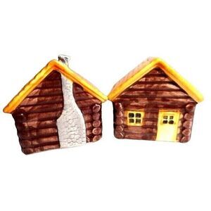 Log Cabin Salt and Pepper Shakers Brown Ceramic Rustic Kitchen Lodge Gift NEW